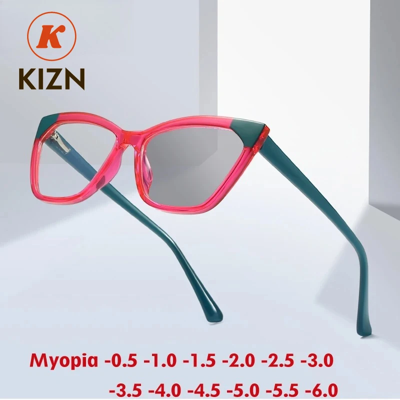

KIZN кошачий глаз женские очки для близорукости оправа анти-синий свет модные TR90 пользовательские оптические винтажные очки по рецепту от -0,50 до -10