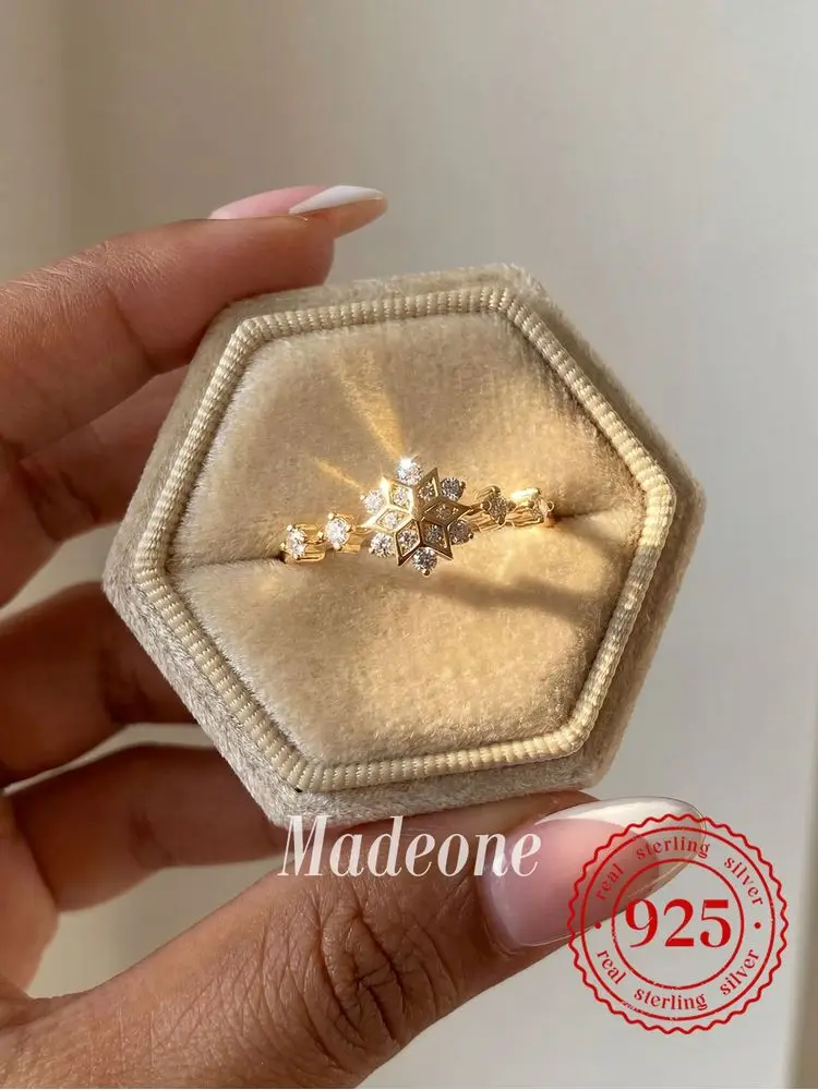925 Sterling Silber klassischer schlichter Schneeflocken-Zirkon-Ring für Frauen, Verlobung, Hochzeit, luxuriöser, hochwertiger edler Schmuck