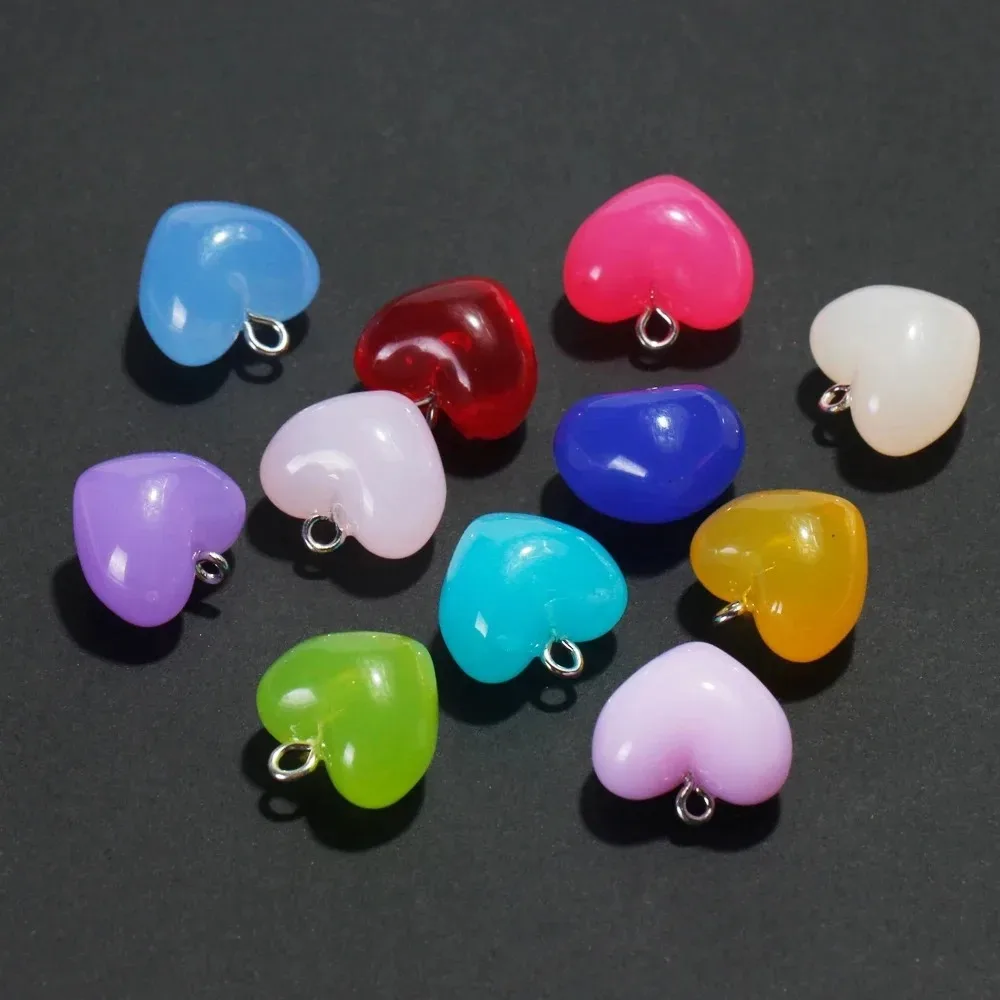 10Pcs/Lot Love Heart Acrylic Pendants Translucent Candy Jelly Tone Heart Charms Craft Findings For Necklace Earrings Making