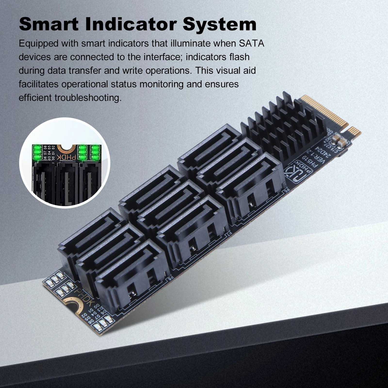 M.2 To SATA Adapter 6Gbps M.2 NVME M-Key To SATA 9-Port Expansion Card PCIE 3.0 X2 Hard Disk Capacity for Desktop PC
