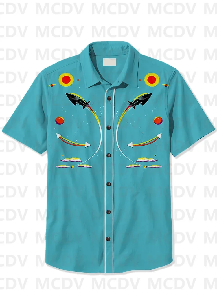 50S Atomic Space Cat 3D Hawaiian Shirts Summer Women For Men Shirts