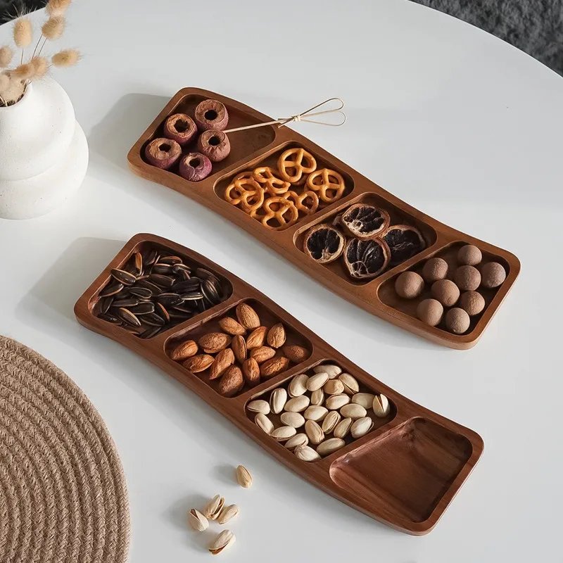 Cookie Snack Grid 1 Piece Three Grids Four Grids Wooden Dried Fruit Tray High-end Snack Tray Nut Melon Seed Platter Fruit Tray