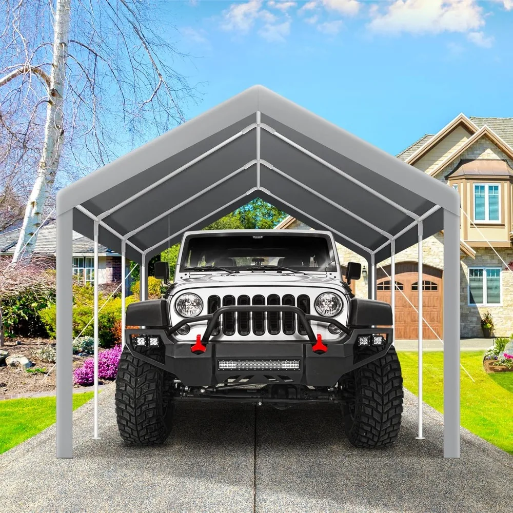 Carport 10'x20' Heavy Duty Portable Garage 2.0, Upgrade Waterproof Canopy for Car, Truck, and Boat, Gray