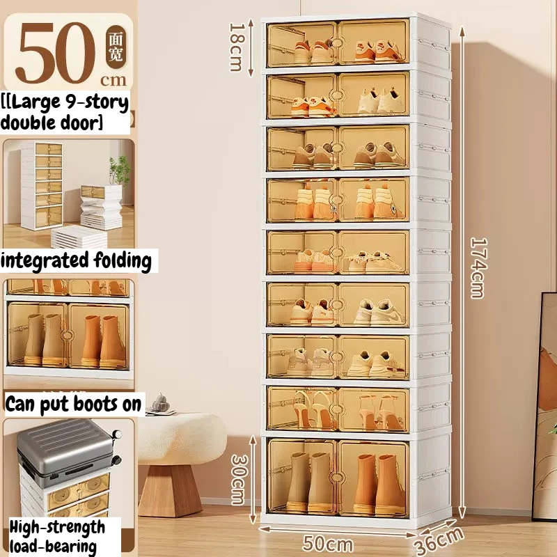 

Shoe Storage Cabinet Double Door Plastic Shoe Organizer Closet Stackable Shoe Box Large Capacity Boots Rack Entryway Furniture