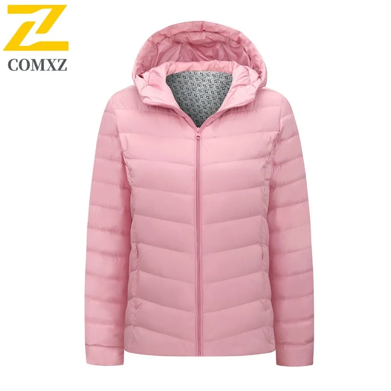 COMXZ 2025 Lightweight Warm Down Jacket Unisex Autumn Winter Casual Hooded Duck Coat Fashion Cold Proof Comfort Fit Outerwear