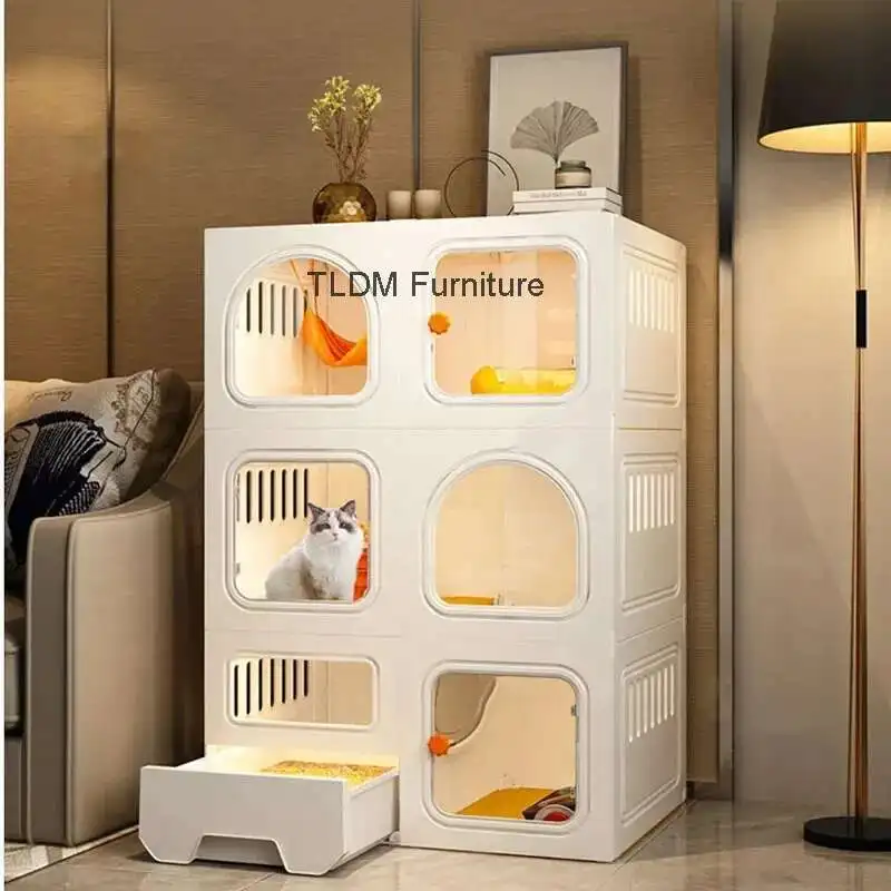 

Home Cages Litter Box Integrated Transparent Cat Villa Indoor Fence Cabinet With Closed Toilet Pet House Ek