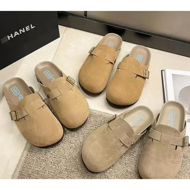 

Весна 2024, женские тапочки с закрытым носком, замшевые сабо, сандалии для женщин, модные садовые шлепанцы в стиле ретро, садовые шлепанцы