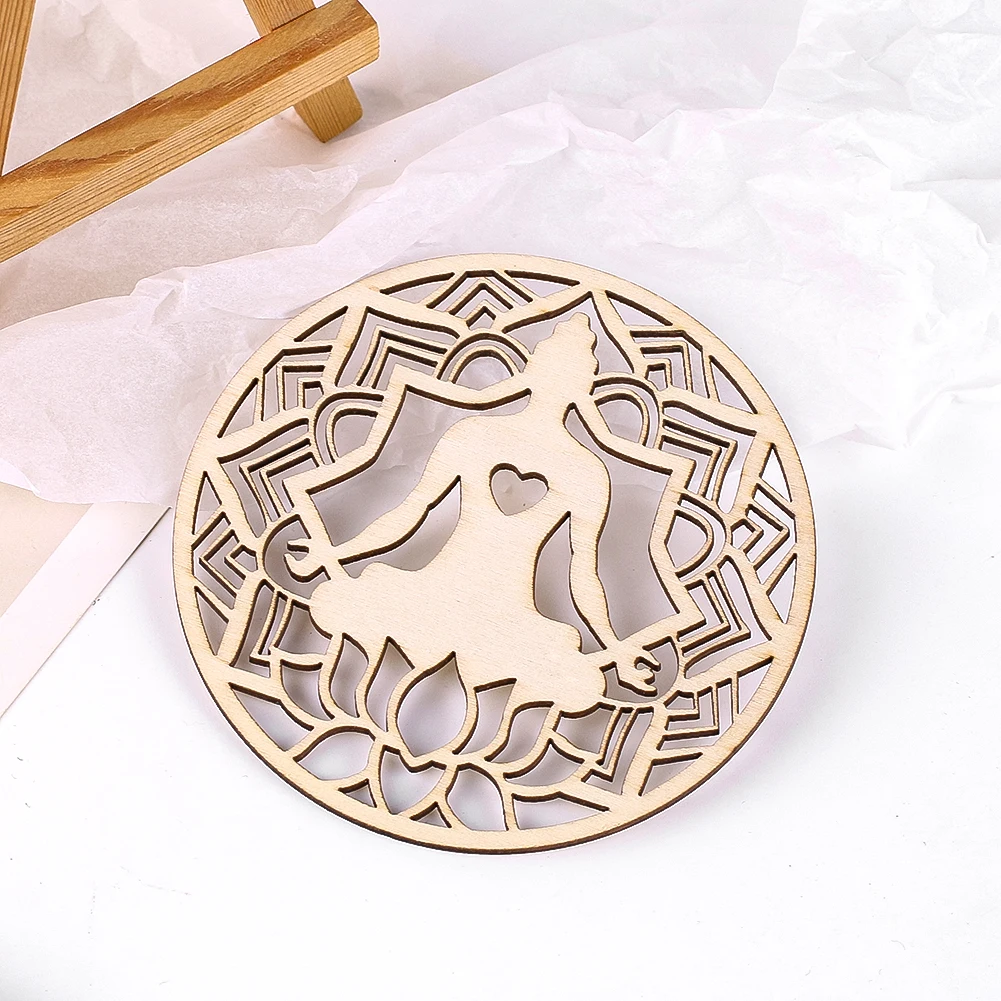 10cm Natural Wooden Hollow Out Figure Lotus Mat Office Insulated Coaster Room Decorative Hangings Meditation Yoga Ornament