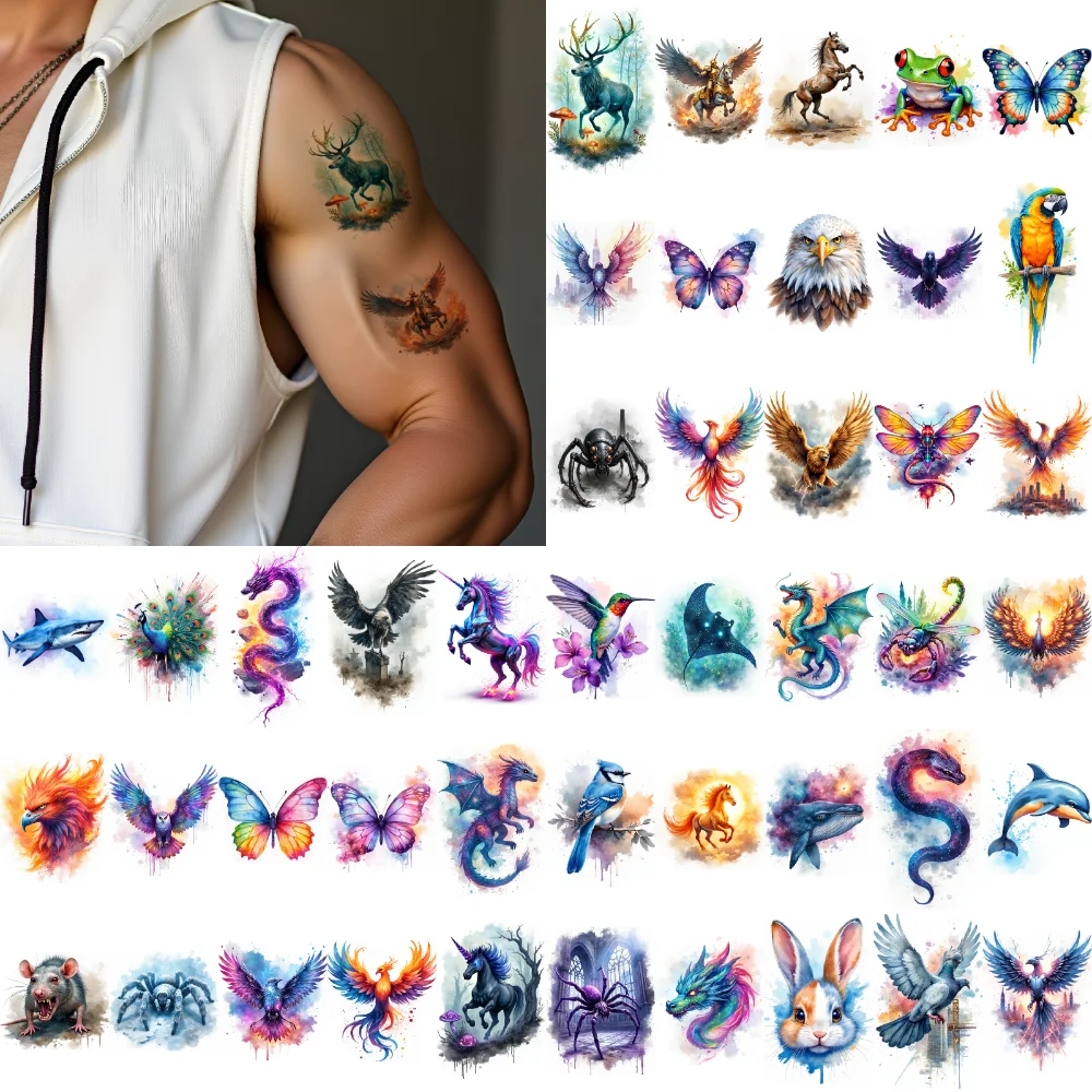 

28pcs Temporary Tattoo waterproof long-lasting body stickers Rabbit Spider Eagle for shoulders chest children
