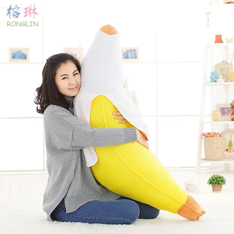 Travesseiro de pelúcia de banana amarela, 50 ~ 120cm, meio descascado, almofada de frutas macias, suporte para pernas, reforço de dormir, presente de pelúcia