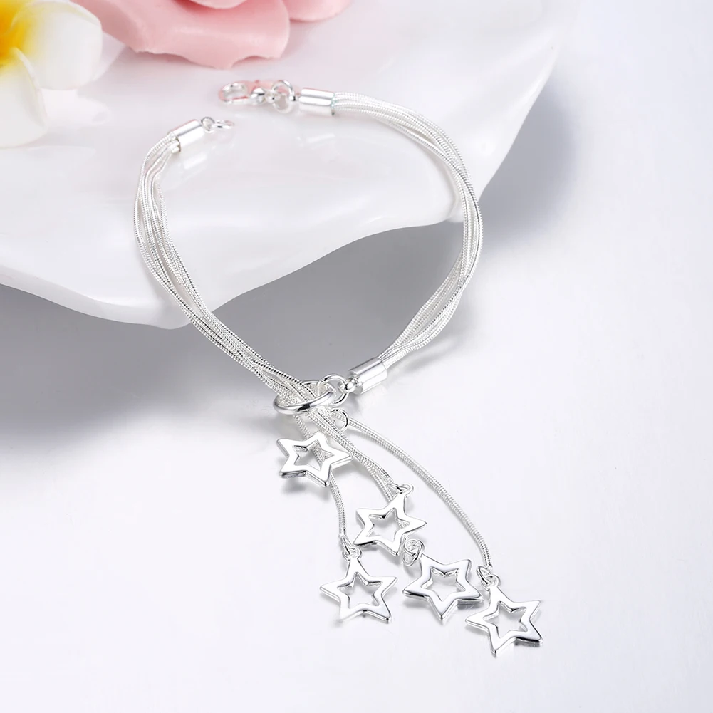

Fashion 925 Sterling Silver Pretty Tassel Chain Star Pendant Bracelet For Woman Wedding Party Gifts Street All-Match Jewelry