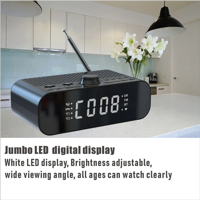 Sveglia digitale Radio DAB/FM, supporto connessione Bluetooth, con diaframma basso, Display LED ad alta definizione