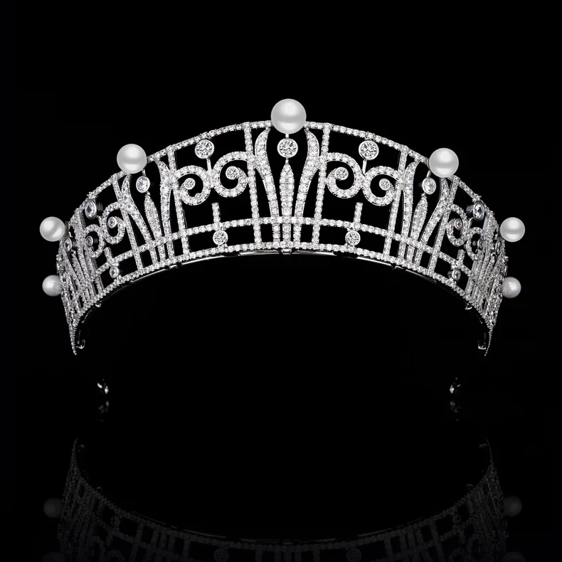 

New Luxury Jewelry Belgium Princess Claire Pearl Heart Stereo Crown Women Tiara Dress Decoration Holiday Wedding Gift H-55