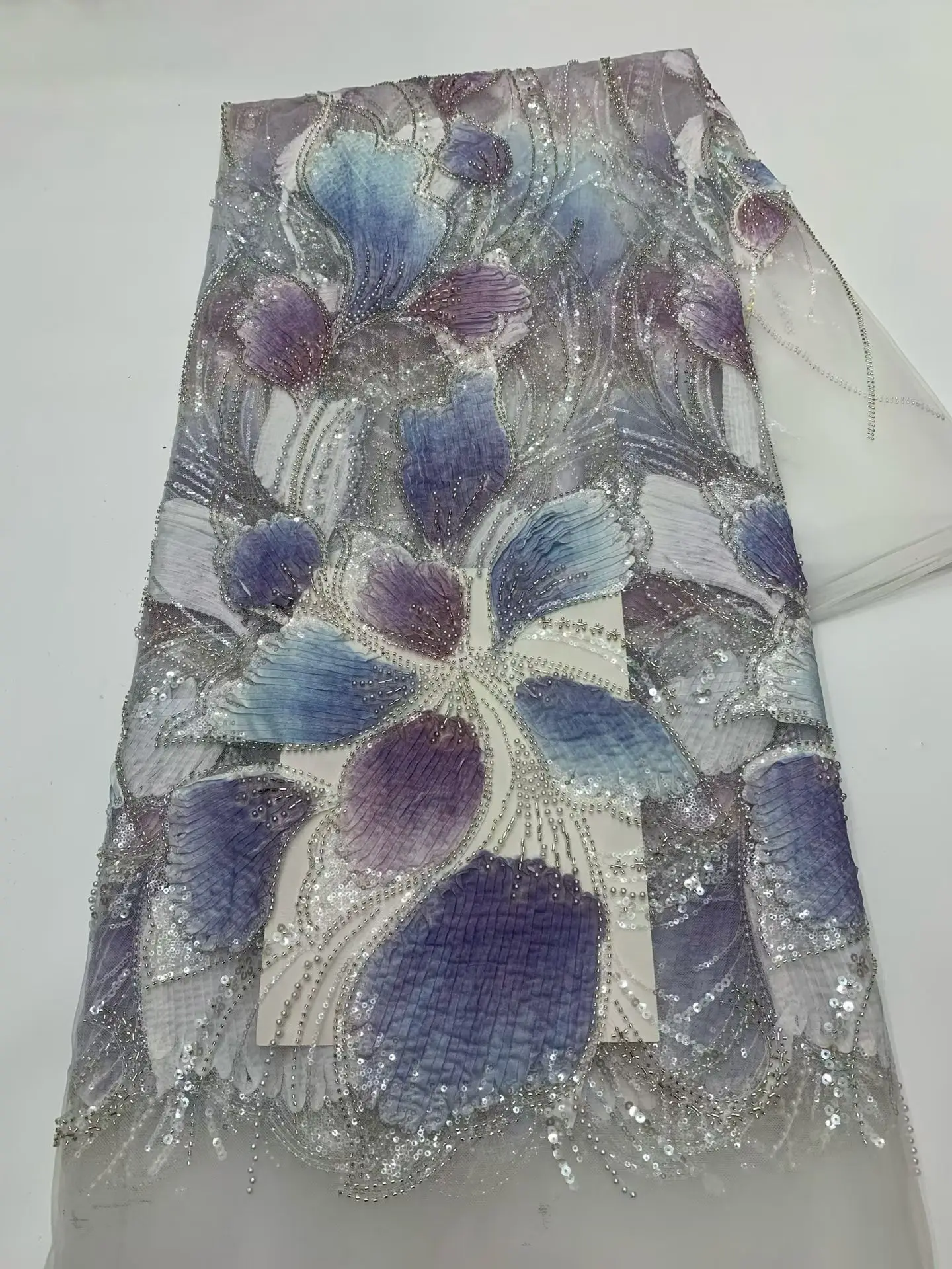 

Новейшая африканская 3D-ткань с цветочным кружевом, вышивкой, французским сетчатым кружевом с пайетками и бисером, нигерийская тюлевая кружевная ткань G68-1