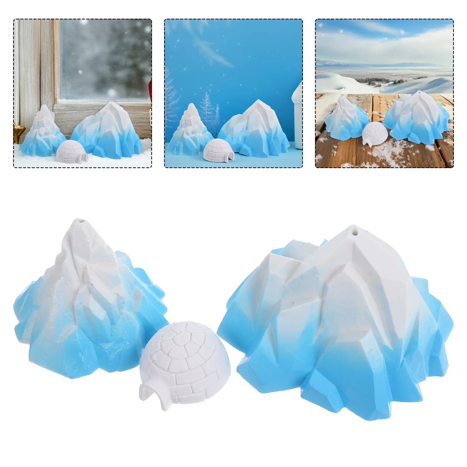 

3Pcs Miniature Arctic Iceberg Igloo Decorations Realistic PVC for Aquarium Desktop Garden Micro Landscape Snow Mountain