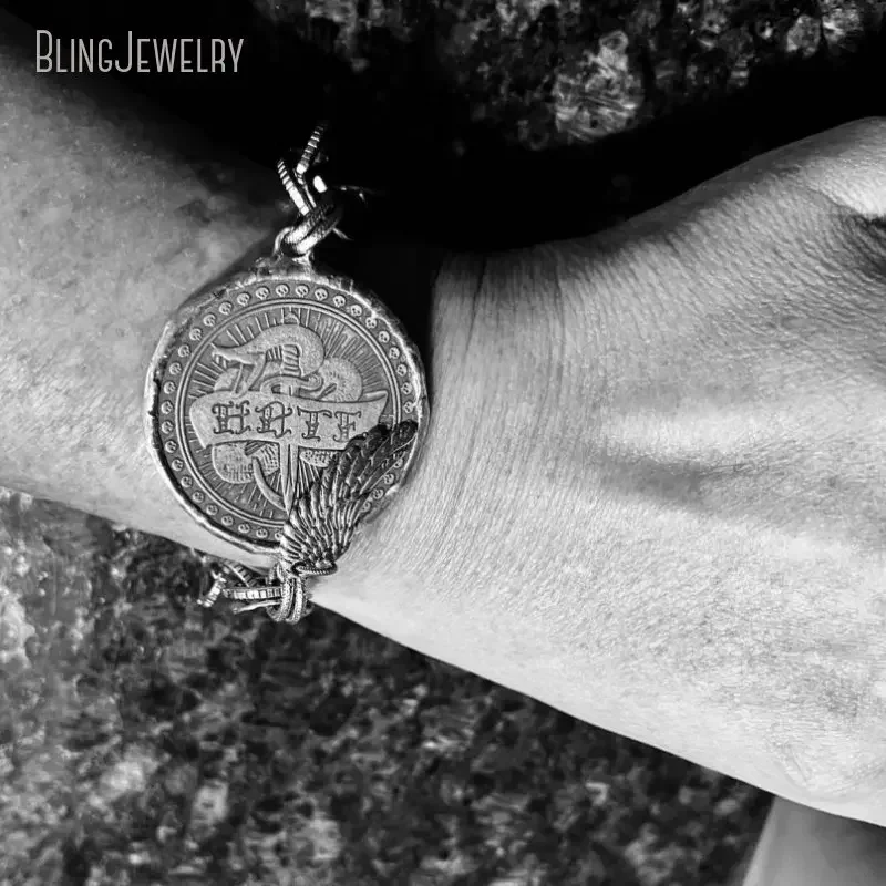 10PCS Hippie Love Medal Coin Charm Bracelet Antique Silver Plated Chain Women Boho  Jewelry Inoxidable Ascesorios Tiki
