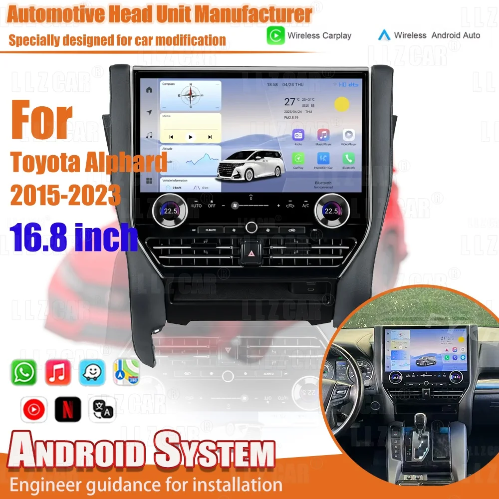 

16.8" Android13 Qualcomm6125 For Toyota Alphard Vellfire 30 Serie A30 H30 Upgrade 40 2015-2023 Car Radio Carplay BT HeadUnit DSP