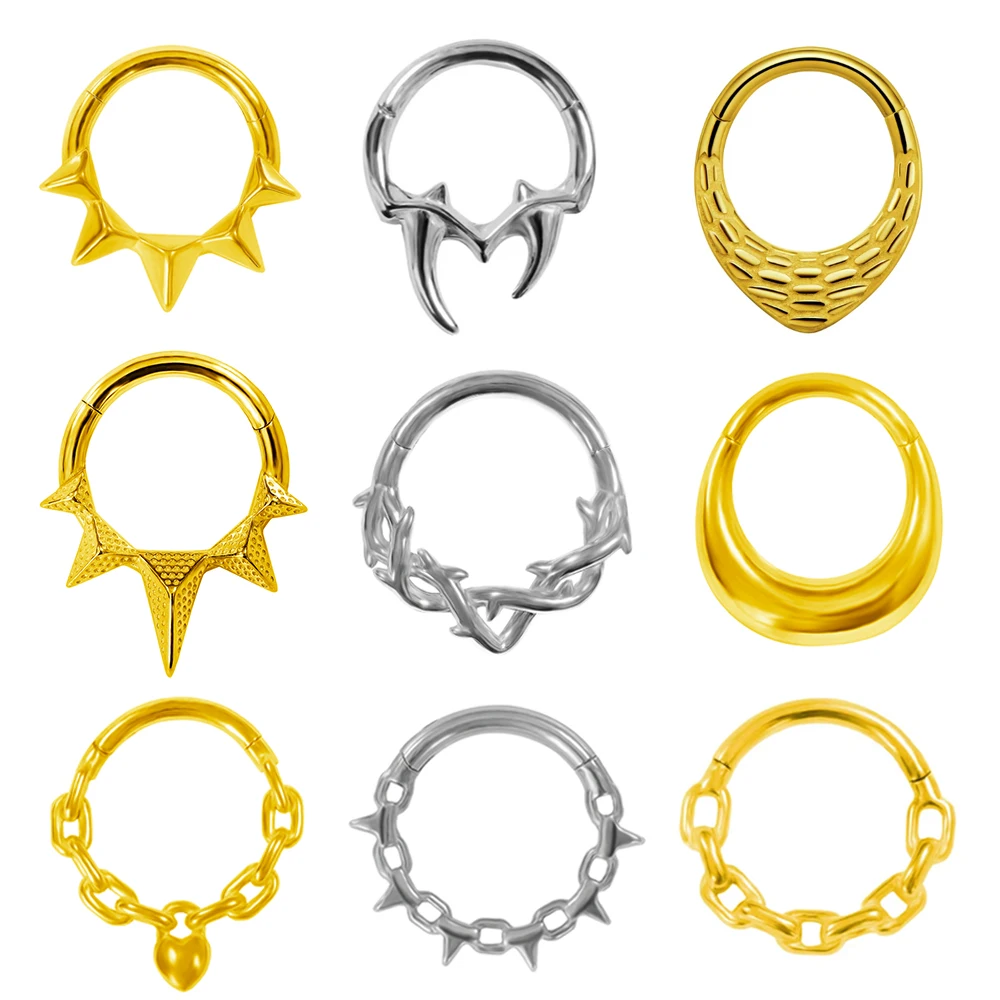 Septum Piercing Tribal Fangs Nose Ring Daith Conch Chain Clicker 316L Stainless Steel Cartilage Helix Pointed cone Segment Ring