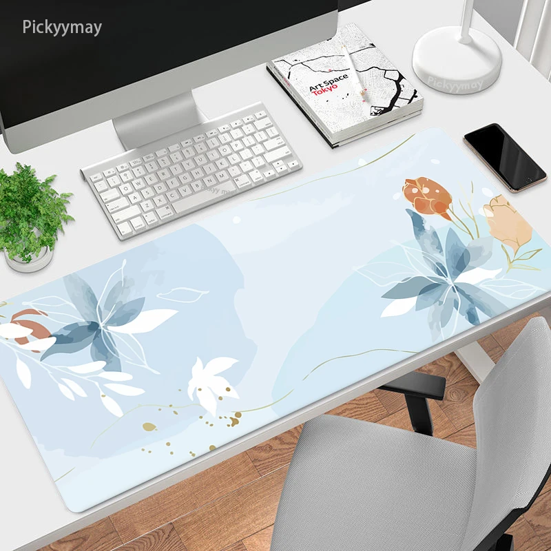 Tapis de souris artistique minimaliste 90x40cm, tapis de bureau et ordinateur portable, antidérapant, motif de fleurs abstraites