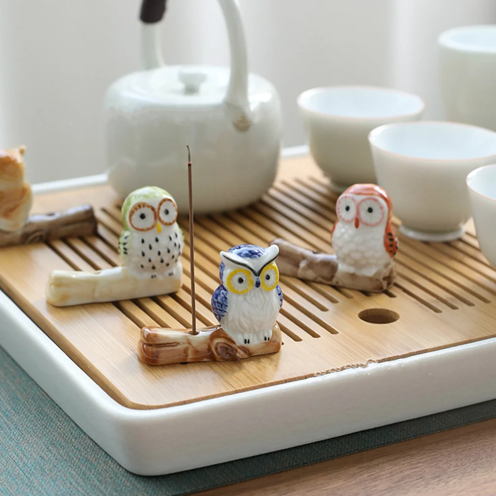 

4Pcs Ceramic Incense Stick Holder Owl Burner Home Decoration Living Room Office Library Temple Ornament Aroma Diffuser