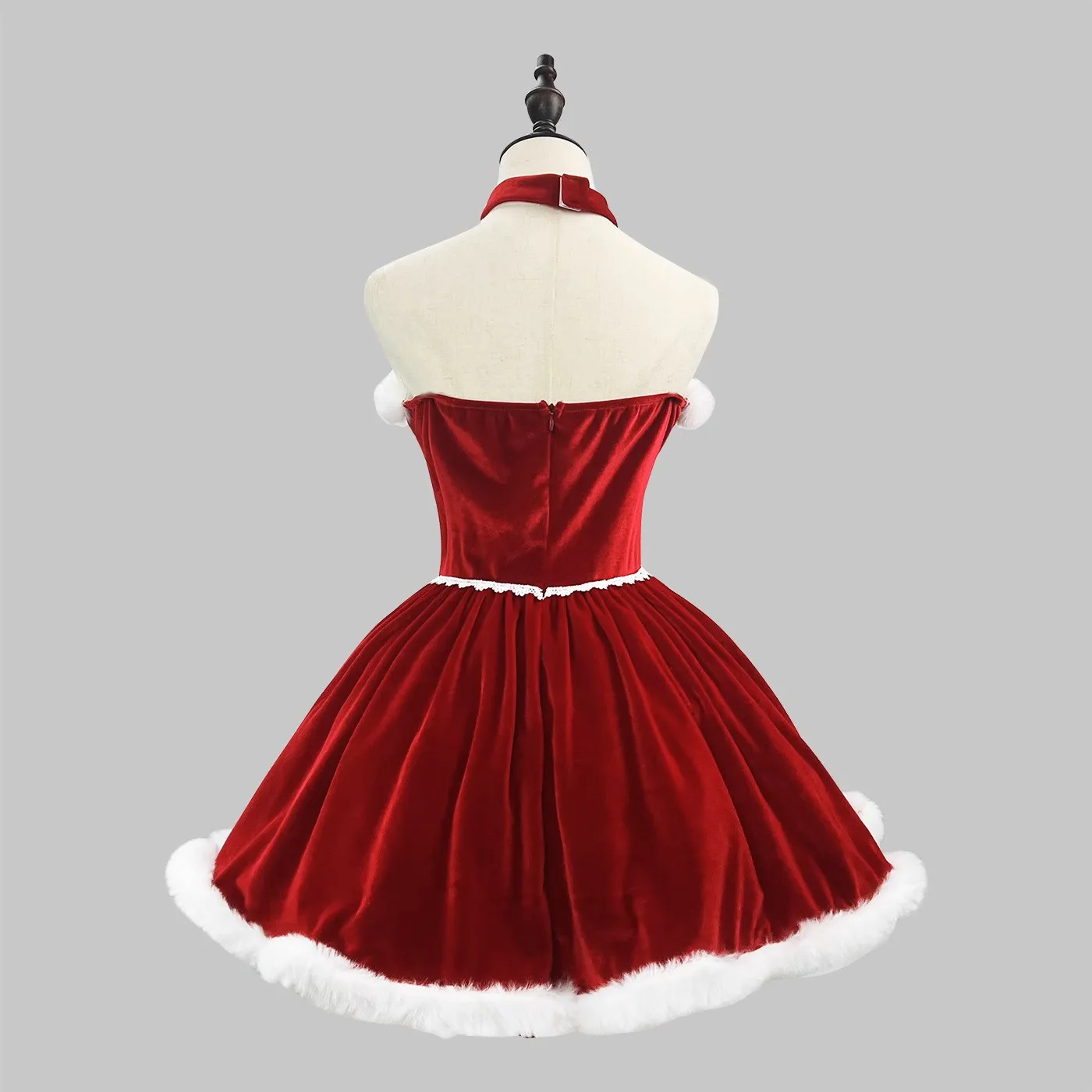 Tailored cute Lolita Santa red velvet big cape maid style dress