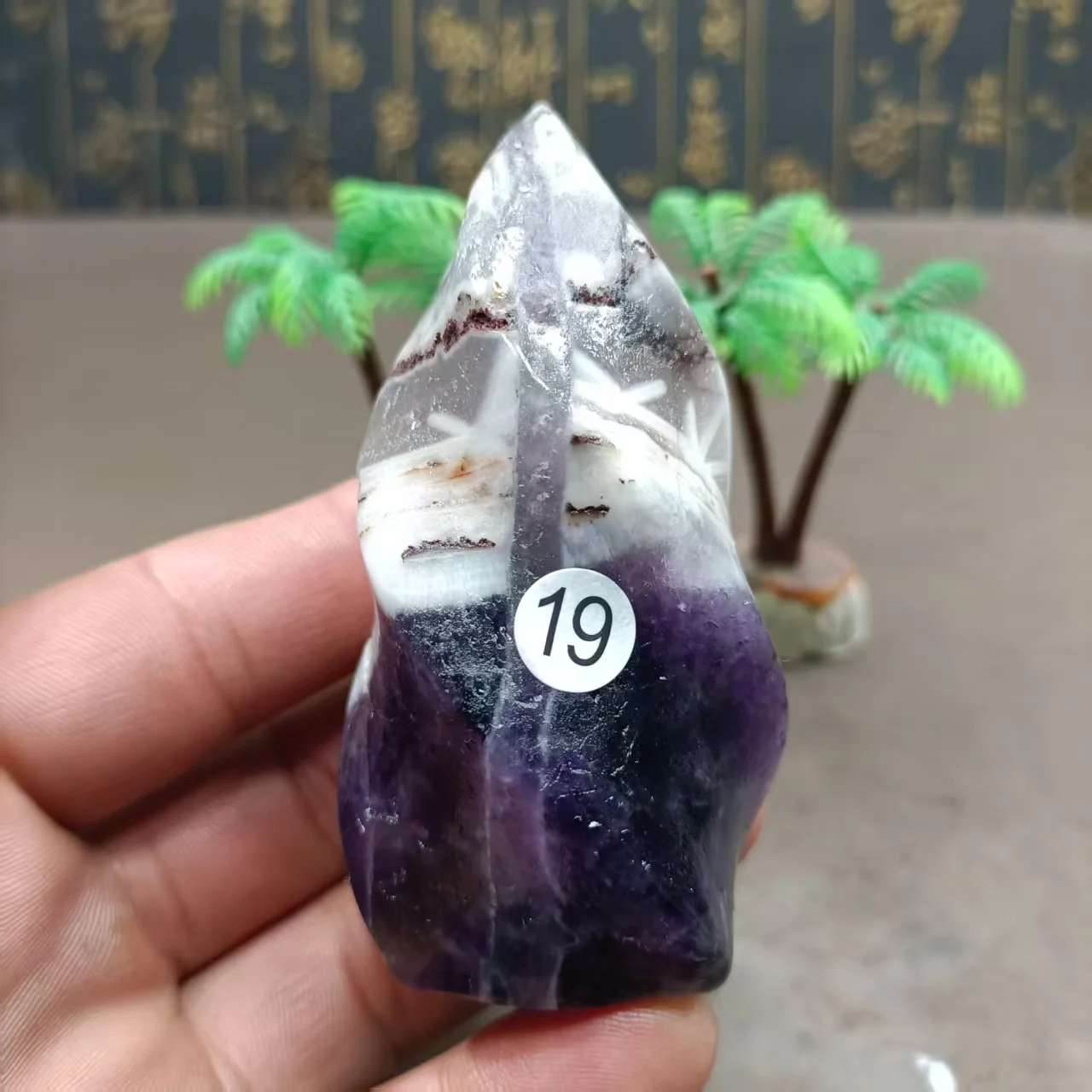 Natural Quartz Crystal Dreamy Purple Crystal Green Moss Torch Healing Crystal Candle for Meditation Reiki Healing Energy