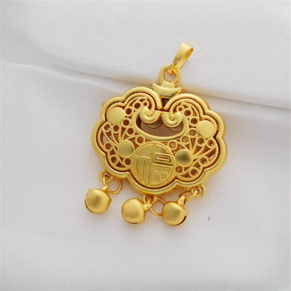 

18k Gold Color-preserving Matte Gold Hollow Big Ruyi Lock Pendant 32*33mm Necklace Pendant Diy Accessories Charm