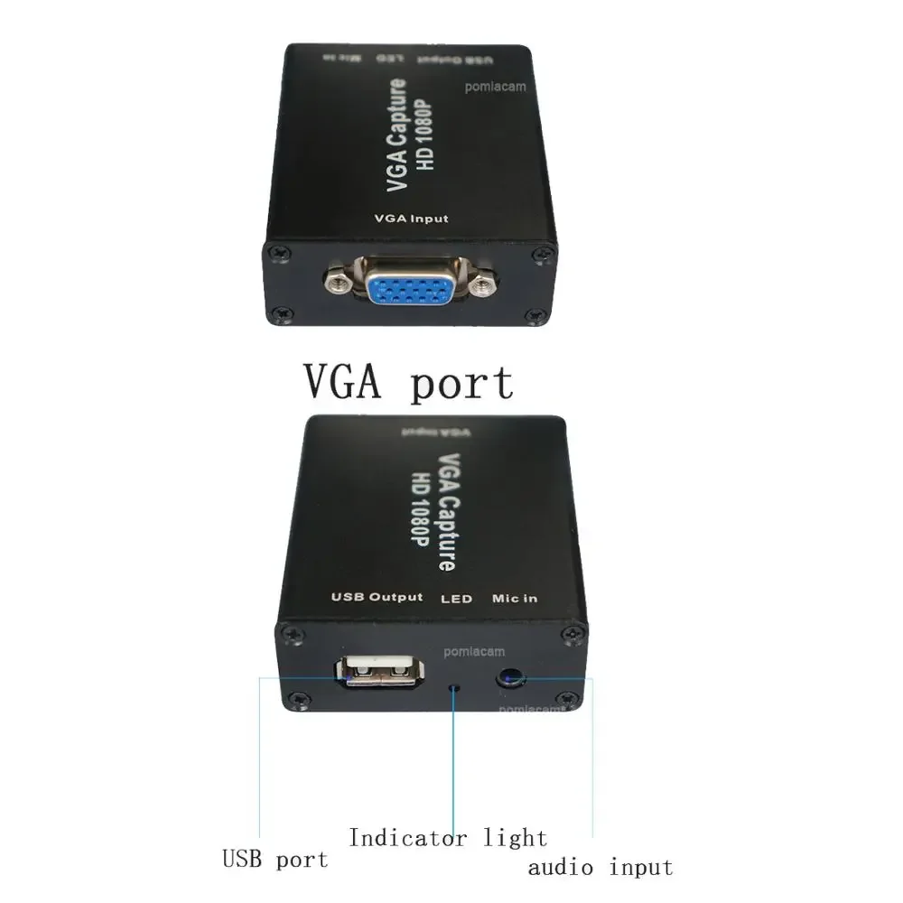 VGA-to-USB Adapters 1080P with video capture card for Projector Meeting record Video capture record， Support OBS , potplayer ,