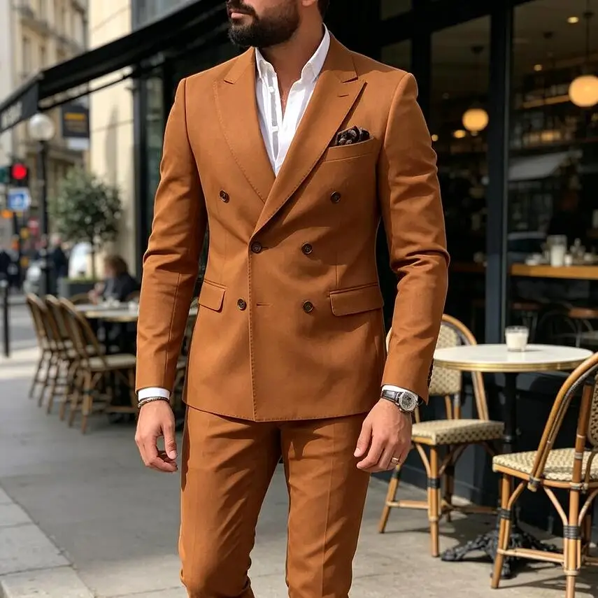 

Classic Men Suits Slim Fit Double Breasted Groom Tuxedo Business Male Fashion Costume Homme Mariage 2 Piece Sets (Jacket+Pants)