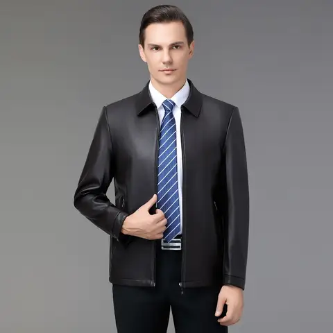 Haining genuine leather jacket men's lapel leather jacket autumn and winter sheepskin top men's casual wear plus velvet