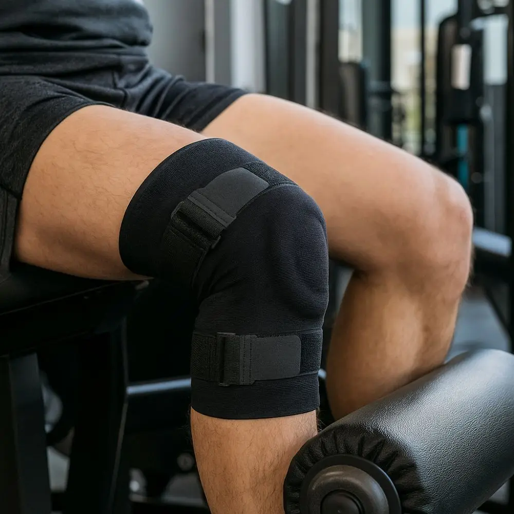 Rodillera transpirable, funda de compresión ajustable antideslizante, correas dobles, soporte de resorte, rodillera, ejercicio de soporte