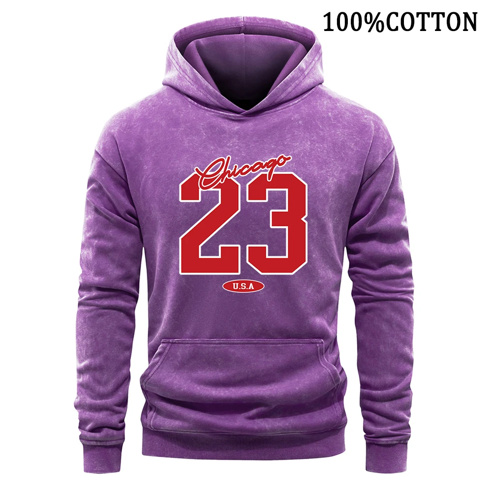 Chicago 23 Letter Man Hoodies Retro Washed Hoodie Cotton Hoody Autumn Casual Loose Pullover Flexible Comfortable Streetwear Tops