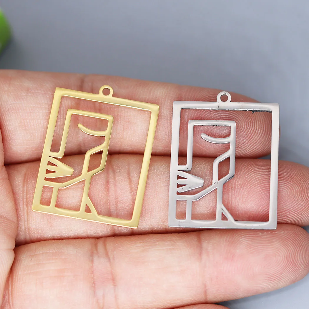 3pcs Geometric Abstract Artistic DIY Craft Vintage Earrings Necklace Stainless Steel Pendant Charms for Jewelry Making Accessory