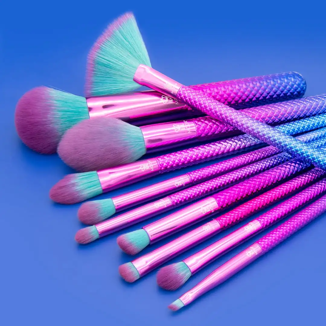 10-teiliges Make-up-Pinsel-Set, inklusive spitzer Grundierung, Fächer und Falten