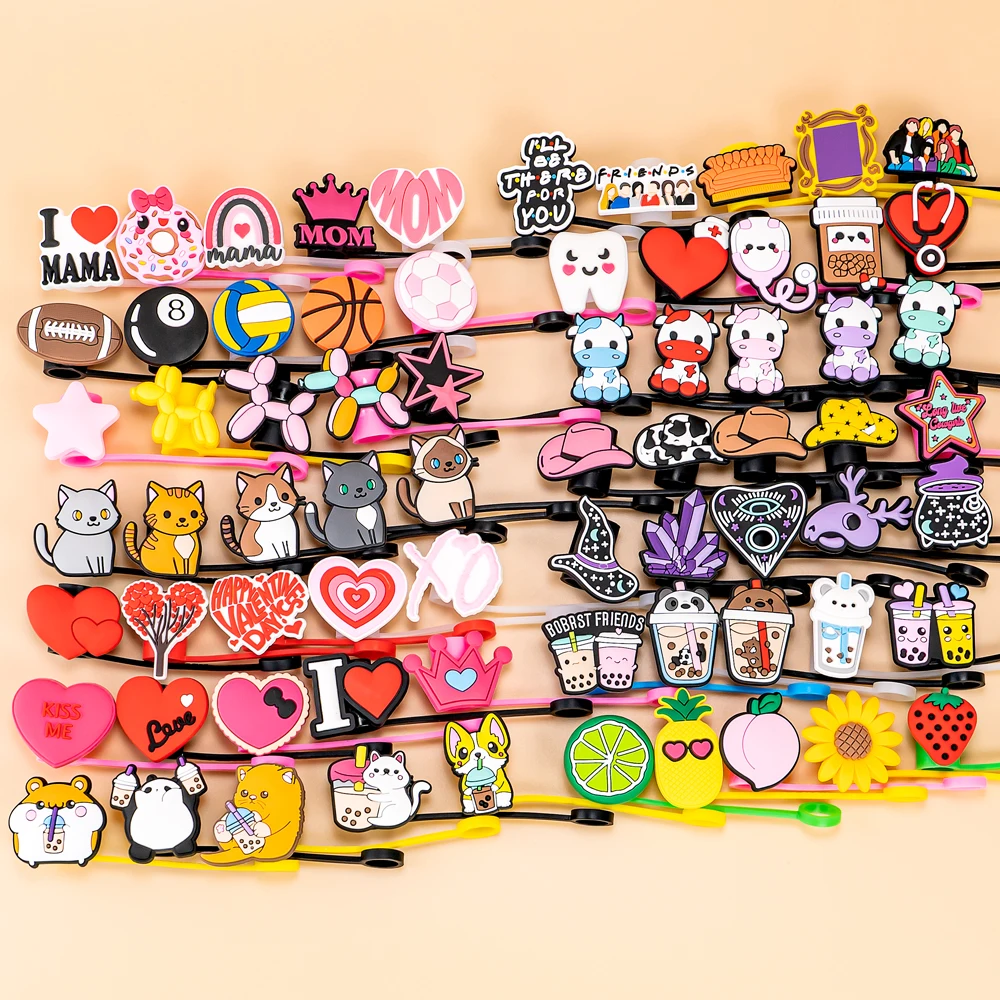 5pcs Cute Silicone Straw Cover Caps,Party Supplies 10mm Heart Cat Drinkware Straw Cap for 30&40 Oz, Dustproof Straw Topper Bulk