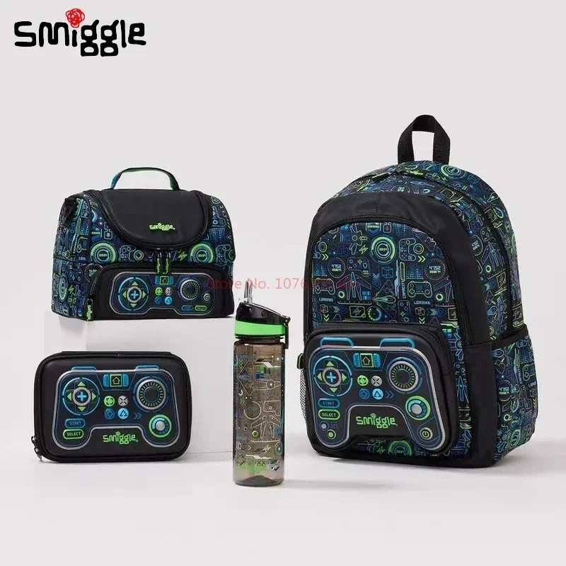 

Австралийский оригинальный классный черный рюкзак Smiggle с игровым контроллером, шкатулка для канцелярских принадлежностей, чашка для воды с ручкой через плечо, сумка для еды, студенческие подарки