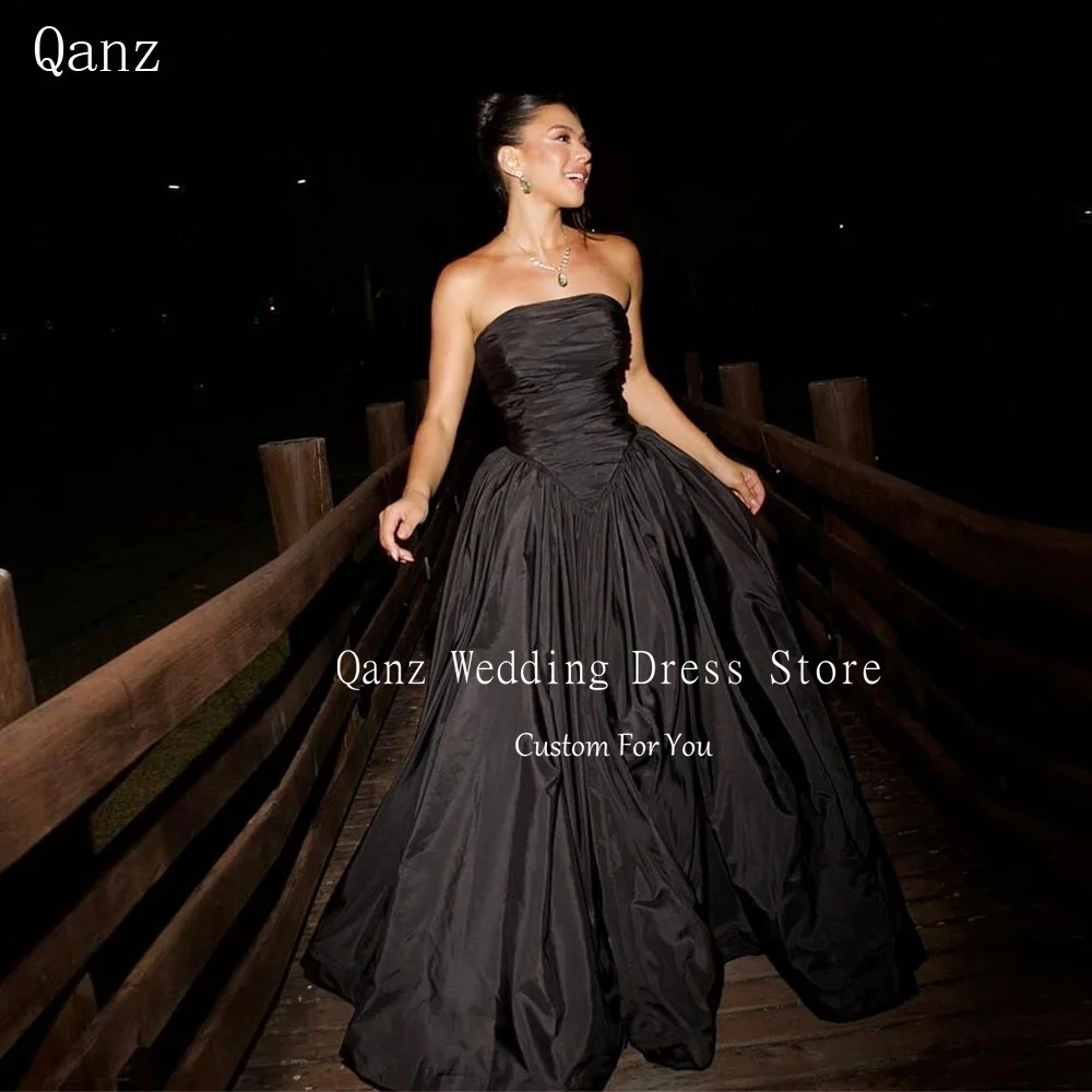 

Qanz High Quality Black Evening Dresses Customized Sleeveless Floor Length Robe De Soiree Femmes Corset Formal Occasion Dresses