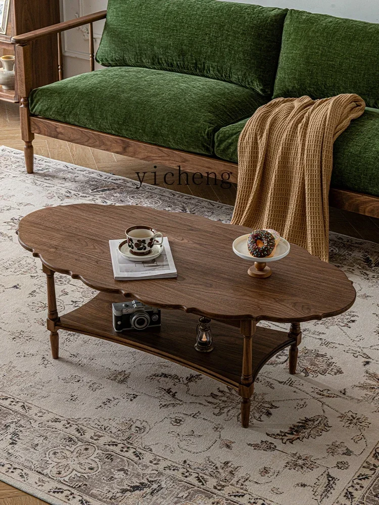 

Журнальный столик, винтажный овальный двухслойный низкий столик из массива дерева для гостиной, дома, маленькой квартиры, чайный столик