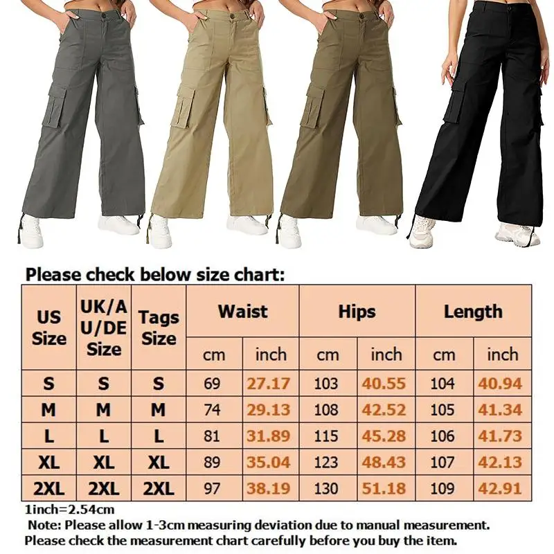 Womens  High Waisted Hiking Pants Multiple Poet Work Pants Straight Leg Casual Cargo Pants With Adjustable Trouser cuffs Blank A