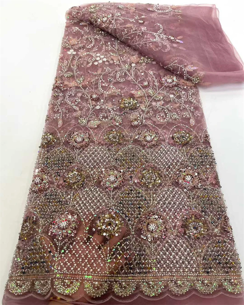 نسيج شبكي من الدانتيل المطرز الأفريقي، مواد الزفاف النيجيري، قماش خرز الترتر الفاخر للخياطة، جودة عالية
