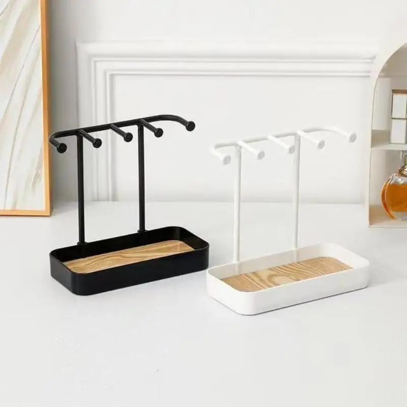 Ins Fashion Portable Jewelry Display Rack Earrings Necklaces Storage Rack Key With Wooden Base Hanging Holder Desktop Organizer