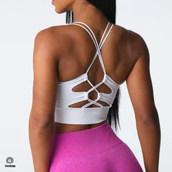 2024 Pad Color Tights U Shape Women Sexy Fitness Sports Bra Tight Gym Yoga Top Gym Cross Back Shoulder Strap Removable Chest Pad