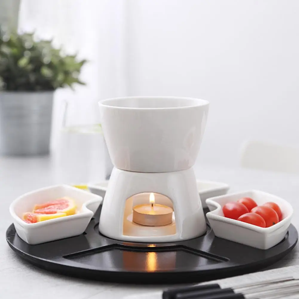 Chocolate Fondue Set Elegant Ceramic Fondue Butter Warmer Set for Chocolate Cheese Caramel High-temperature for Even for Dipping