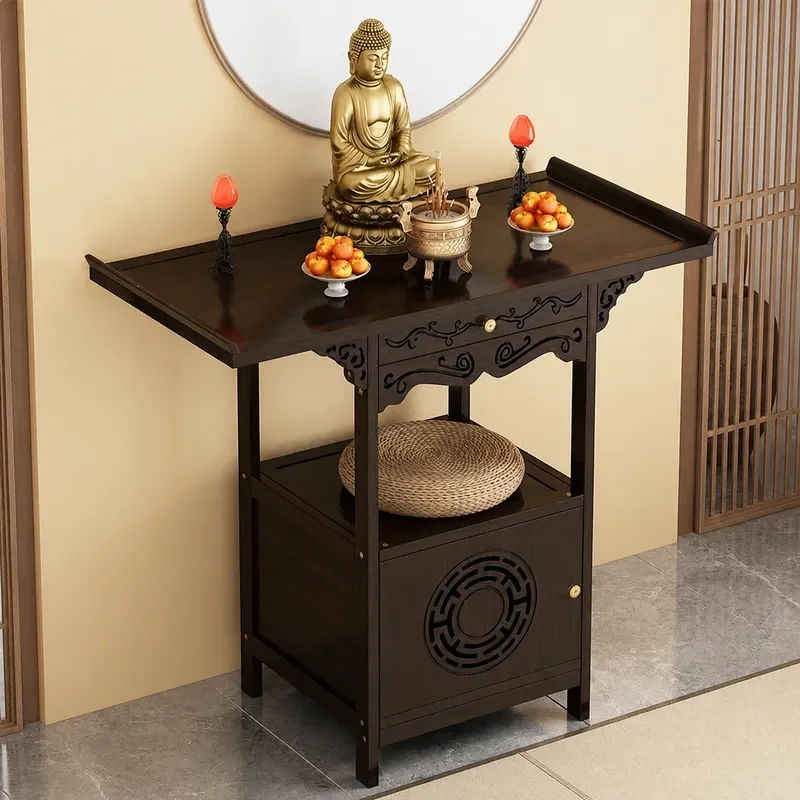 Solid Wood Buddhist Offering Table Antique Carved Guanyin Altar for Home Living Room New Chinese Style Bamboo Platform