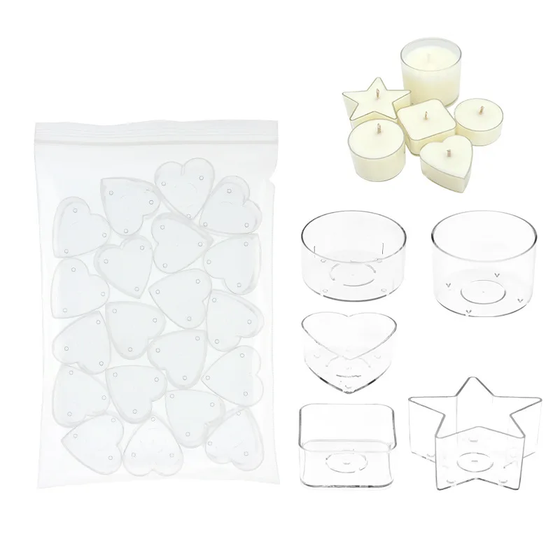 10/20PCS akryl tealight krém na boty pohár průhledný heat-resistant DIY aromaterapie srdce kolo svíčka džbán domácí dekorace svíčka vytváření zásoby