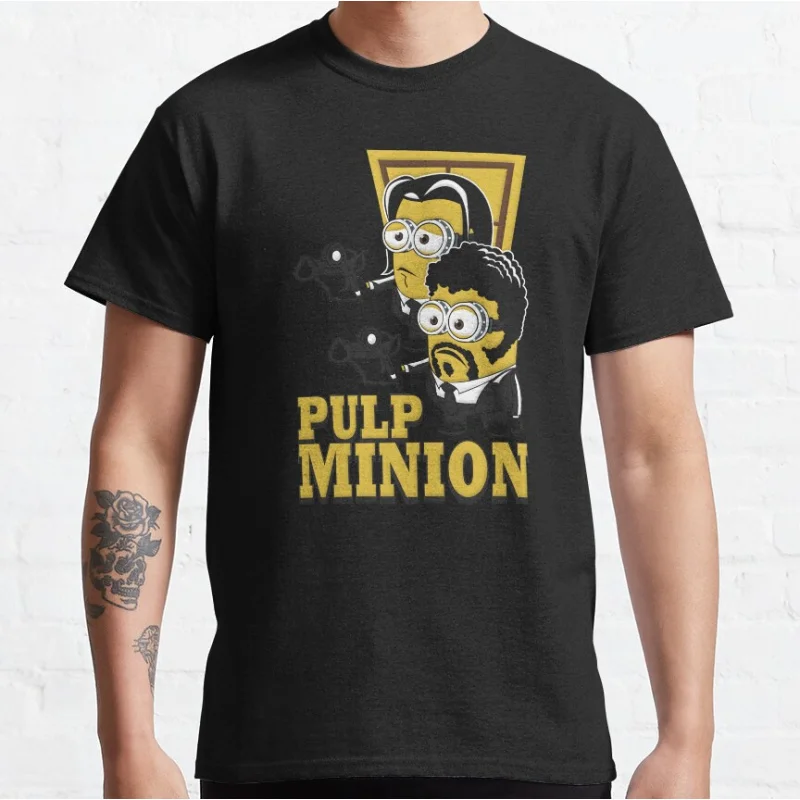 

80s vintage movie Minions Pulp Fiction Funny Short-sleeve crewneck T-shirt for men large size Adult Tops S-6xl