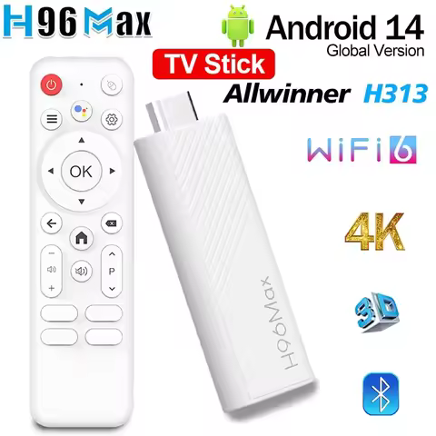H96 MAX H313 TV Stick Android 14 Allwinner H313 Smart TV Box Google Voice Assistant 2GB 8GB 16GB Wifi6 BT 4K HD Media Player