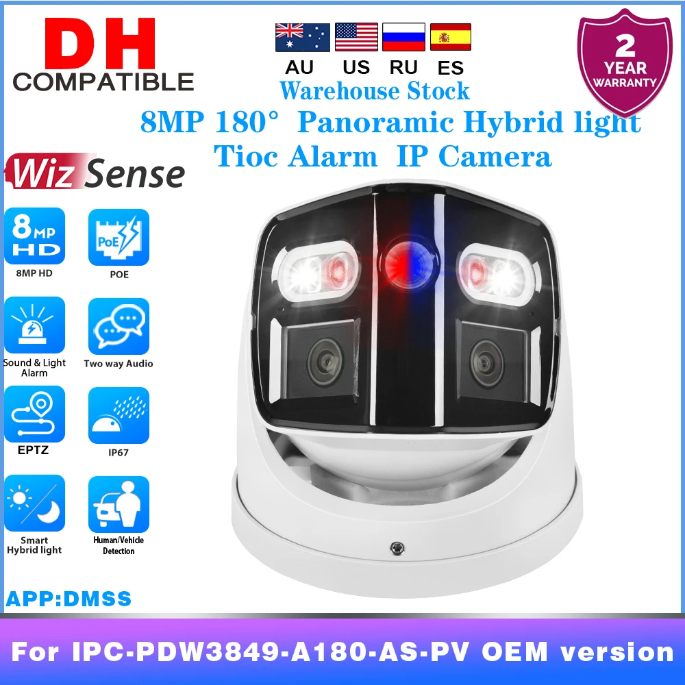 

Dahua OEM IPC-PDW3849-A180-AS-PV 2x4MP 180° Panoramic IP Camera TiOC WizSense Network Home Surveillance POE Camera Security CCTV