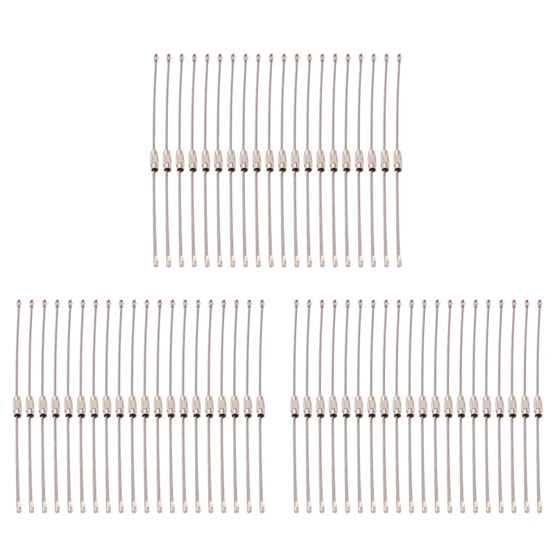 PORK-60Pcs Stainless Steel Wire Key Chain Ring Holder Metal Cable Wire Lanyard With Screw Locking For Outdoors Hanging