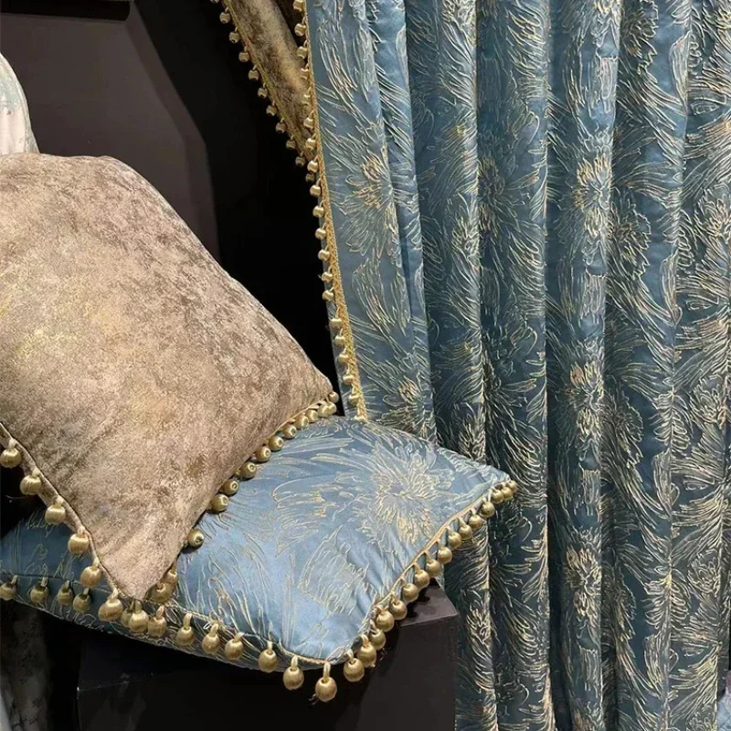 High-precision Gold Wire Three-dimensional Relief Jacquard Villa French Style Curtains For Living Room Bedroom Dining CustomSize